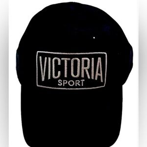Victoria’s Secret Sport Black Hat Cap White Embroidered One Size Adjustable NWOT